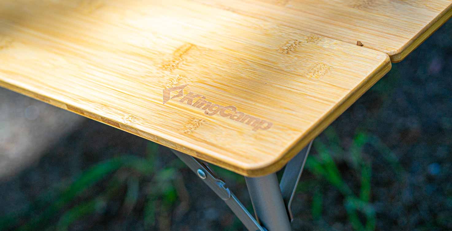 7354円 印象のデザイン KingCamp アウトドア テーブル 無段階高さ調整 4折 キャンプ 折りたたみ ローテーブル 竹製 コンパクト ロールテーブル バーベキ